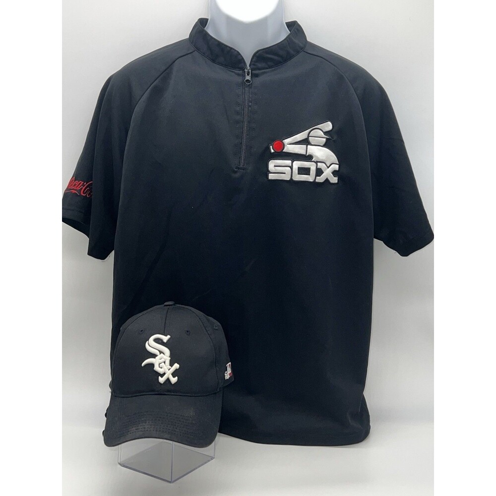 Chicago White Sox Black Short Sleeve 1/4 Zip Top w/Satin Logo/Sox Baseball Cap